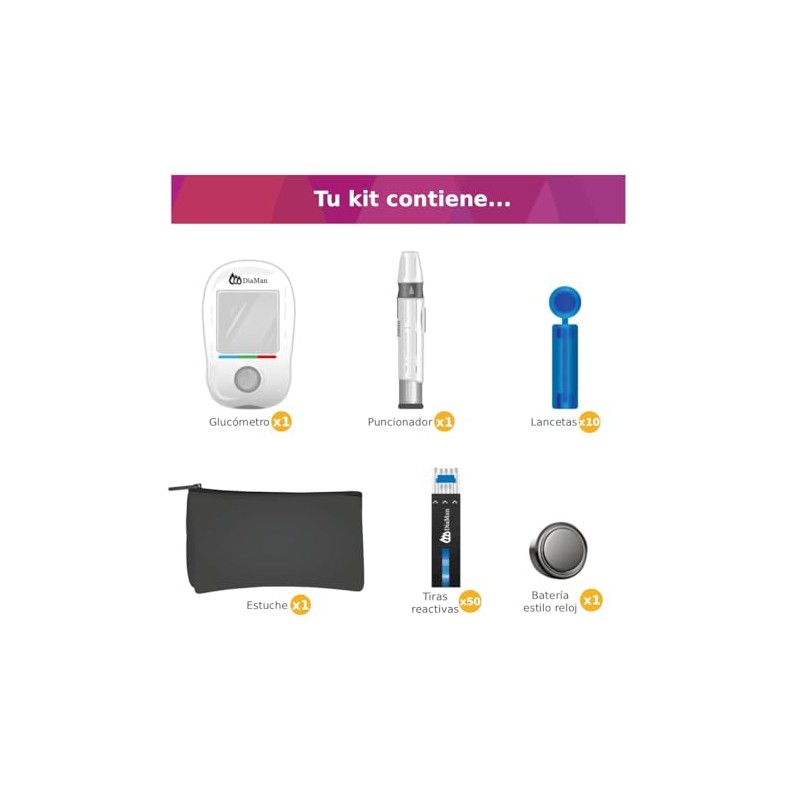 Glucómetro Kit Diaman Smart +50 Tiras Reactivas + 10 lancetas