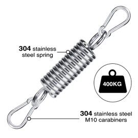 HOMPER Swing Spring for Hanging Chair, Load Capacity up to 300 kg, 2 x M10 Carabiner and 1 x Suspension Spring, Hanging Chair Suspension Stainless Steel 304 for Hammock Chair, Punch Bag Holder,