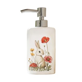 CHOOLD Ceramic Rabbit Flowers and Mushroom Soap Dispenser with Plastic Pump, Refillable Lotion Hand Soap Container, Lotion Bottle
