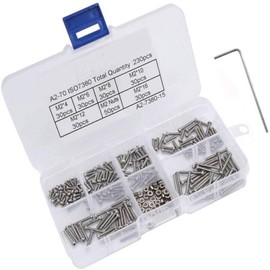 MEZOKUCEL Nuts, 230pcs M2 304 Stainless Steel Cup Head Hex Socket Bolt Screws Nuts Assortment Kit with Box Embedded Nuts Hex Socket Screw (230pcs)