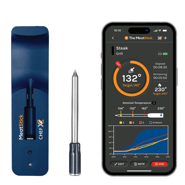 MeatStick Chef X (One Probe Set) | Quad Sensors Smart Wireless Meat Thermometer | 200m Range Digital Food Probe with Bluetooth | for Grilling, BBQ, Air Fryer, Deep Frying, Oven, Sous Vide, Rotisserie