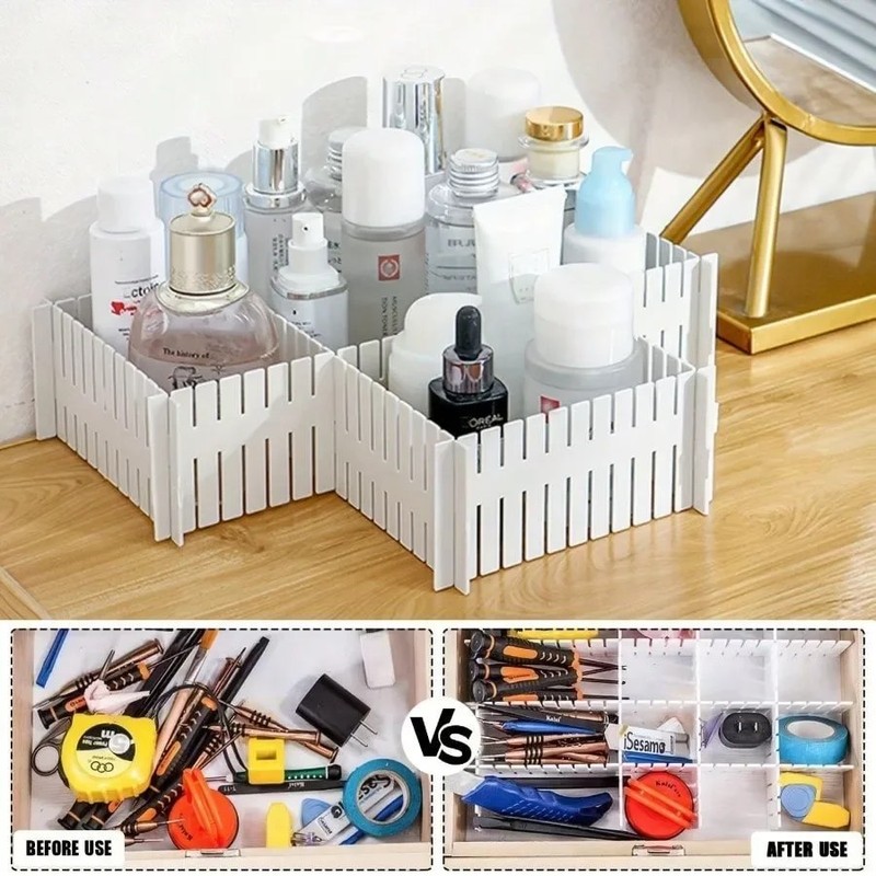 OrganiMax Adjustable Plastic Space Separation Tool Desk and Drawer Organizer