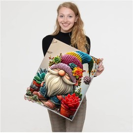 VIGEGU Paint by Numbers Kit for Adults with Framed - Gnome Succulent Paint by Number with Wooden Easel DIY Nice Box Acrylic Oil Painting,for Wall Decor 8x12inch