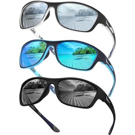 3 Pairs Men’s Polarized Sport Wrap Around Sunglasses UV Protection Shades for Running Fishing Biking Cycling Driving - Colour: H