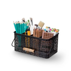 YOOGAR Metal Silverware Caddy - 6 Compartment Utensil Caddy Cutlery Holder, Silverware Basket for Party,Black