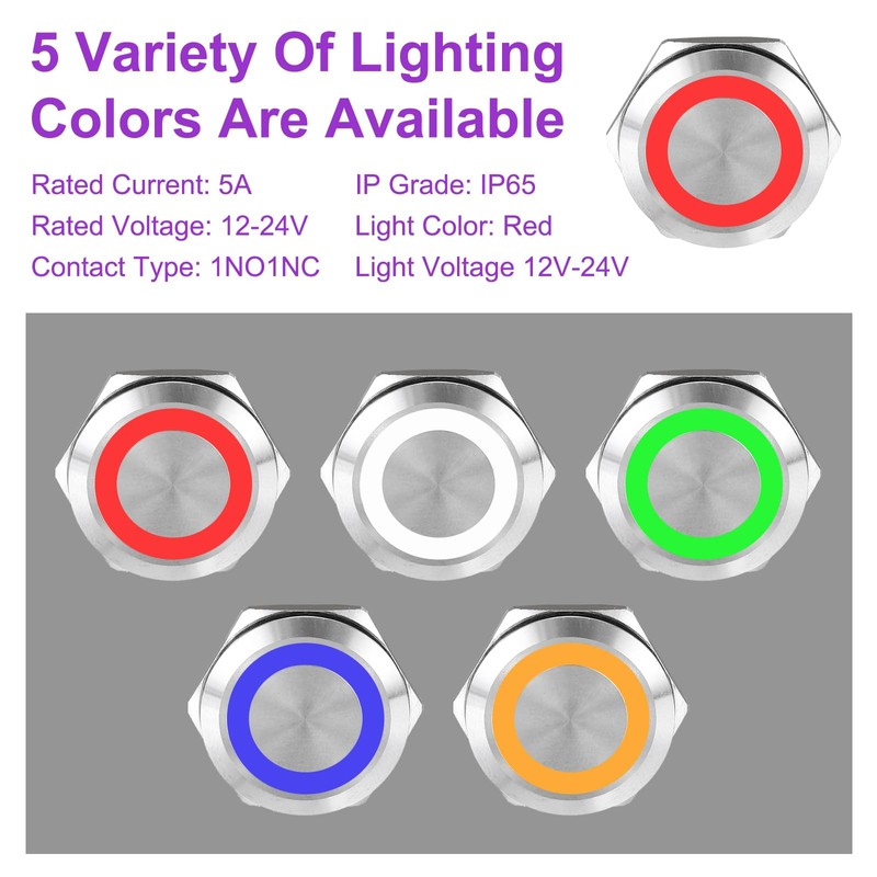 DMiotech 2 Pack 7/8 Inch Stainless Steel Latching Push Button