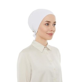 ihvan online Hijab Cap, Beanie Under Cap Scarf, Non Slip Head Wraps for Women, Muslim Hijab Undercap with Tie-Back Closure, White