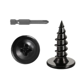 #8 x 5/8" (180 PCS) Modified Truss Head Wood Screws, Phillips Drive Quick Metal Self Tapping Screws, Carbon Steel, Black Coating, Full Thread, Screwdriver Bit Included