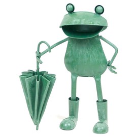 Murataya Sangyo 4896 Tin Object Series Frog Umbrella Standing Figurine, Green, 7.5 x 5.5 x 3.5 inches (19 x 14 x 9 cm)