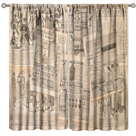 FAOTELY Old Newspaper Curtains Collage of French Advertisements Blackout Window Drapes for Bedroom Living Room Kitchen Cafe Decor （W21xL45 Inch） x2 Panels