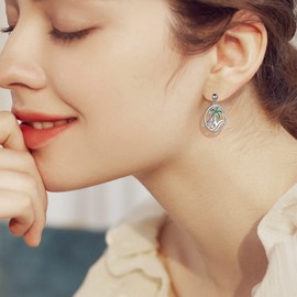 Rainbow Cubic Zirconia Starfish Dangle Earrings Green Enamel Cococut Palm Tree Earrings Sterling Silver Ocean Wave Danling Earrings Beach Jewelry Gift for Women Girls Anniversary Valentine Gift FE210W