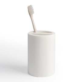 JO LAVIE White Toothbrush Holder for Bathrooms – Modern Resin Countertop Organizer with Slots, Compact Toothbrush and Toothpaste Storage for Vanity, Hotel, Airbnb (White)