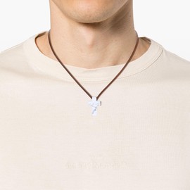 COAI Genuine Leather Necklace for Men Women, Howlite Crystal Cross Necklace for Men Women