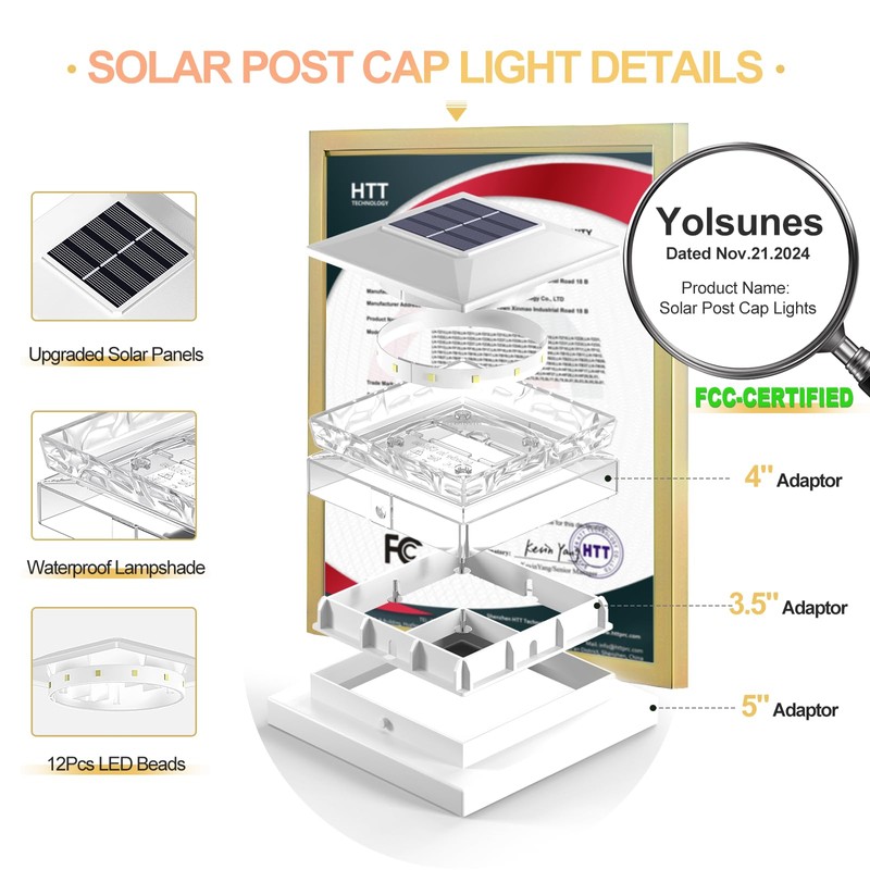 Solar Post Cap Lights 6 Packs, Waterproof Fence Post Solar