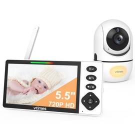 VTimes Baby Monitor with Camera and Audio, 5.5" 720P HD Screen Video Baby Monitor No WiFi VOX Mode Pan-Tilt-Zoom Alarm and 1000ft Range, Night Vision and Night Light, Ideal for Baby/Elderly/Pet