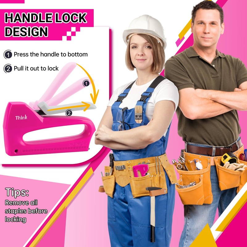 THINKLEARN Light Duty Staple Gun for Wood - Pink 4-in-1