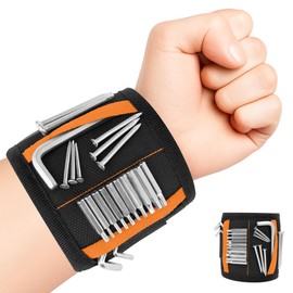 1PC Nylon Magnetic Wristband for Holding Screws, Lightweight Magnets Holds Screws, Nails, Drill Bits - Great Gift for Dad, Husband, Craftsmen (5-Row of Magnets+2 Pocket, Black)
