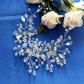 SINLOV Bridal Flower Wedding Hair Vines Bridal Crystal Headpiece Pearl Hair Accessories Headband for Women