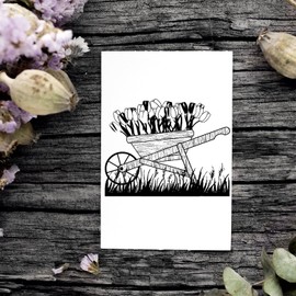 Dekolando Motif Stamp Wheelbarrow with Tulips - Stamp Spring Wooden Stamp Garden Spring Motif - Imprint 48 x 38 mm
