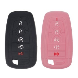 LemSa 2Pcs Silicone Keyless Entry Remote Key Holder Fob Cover Case Protector Bag Jacket for Ford Fusion F250 F350 F450 F550 Edge Explorer 2019 2018 2017 Mustang F-150 Expedition Ecosport,Black Pink