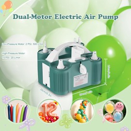 PlusFive 4-in-1 Elektrische Luftpumpe, Multifunktions Ballonpumpe Elektrisch mit Dual-Motor &10 Luftdüsen für Aufblasung/Entlüftung von Modellierballons & Sportbälle & Poolschwimmer & Luftmatratzen