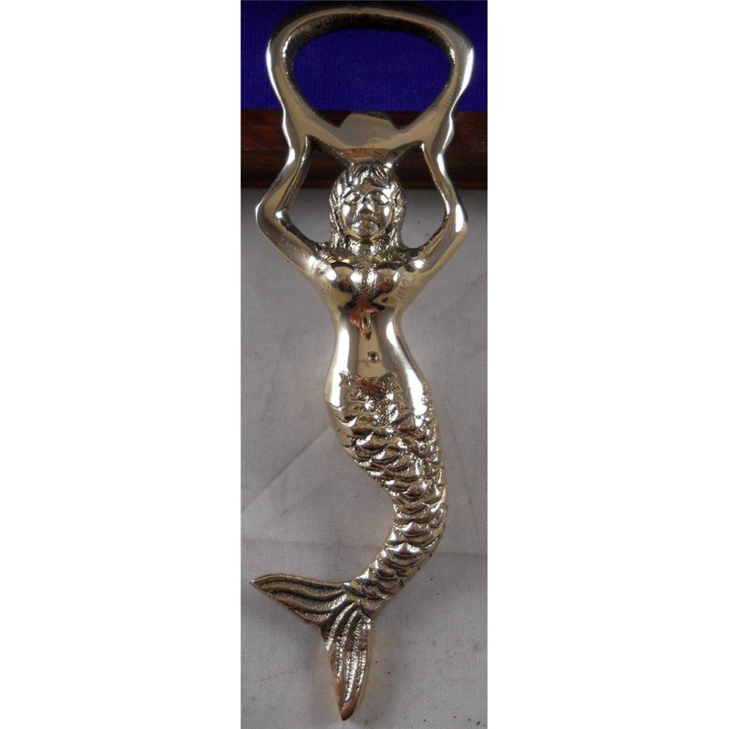 Solid Brass Mermaid Bottle Opener in Wooden Box with Inlaid