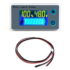 QWORK 10-100V Battery Capacity Monitor Gauge Meter with Buzzer Alarm, 12V 24V 36V 48V 60V 72V Acid Lead Lithium Polymer Digital Battery Capacity Voltage Temperature Monitor