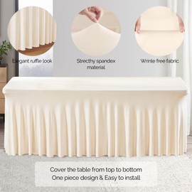 Wish Care 2 Pack Stretch Spandex Table Clothes for 8 Foot Rectangle Tables, 8FT Wrinkle Free Fitted Tablecloths Ruffles Design Table Cover for Party, Banquet, Wedding and Events