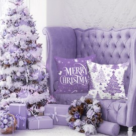 Lanpn 40x40 cm Purple Christmas Pillow Covers Set of 4, Christmas Decorations Pillowcase, Winter Decorative Pillow Case, 16x16 Christmas Tree Cushion for Indoor Home Bedroom Sofa Xmas Couch Decor