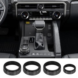 KUJOOY for Toyota Tacoma 2024 2025 w/14 Display 4Runner 2025 Interior Accessories AC Center Consoles Control Audio Switch Drive Volume Knob Cover Air Conditioner Aluminum Alloy (Black, 14“ Screen)