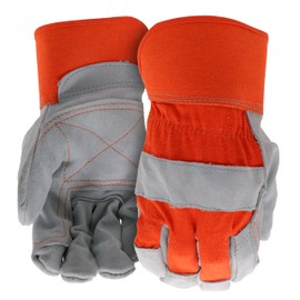 Boss Men's Guard Heavy Duty Work Gloves with Double Leather Cowhide Palm, Abrasion Resistant, High Durability, Canvas Backing, Extended Safety Cuff, Orange, Gray, X-Large (B71031-XL)
