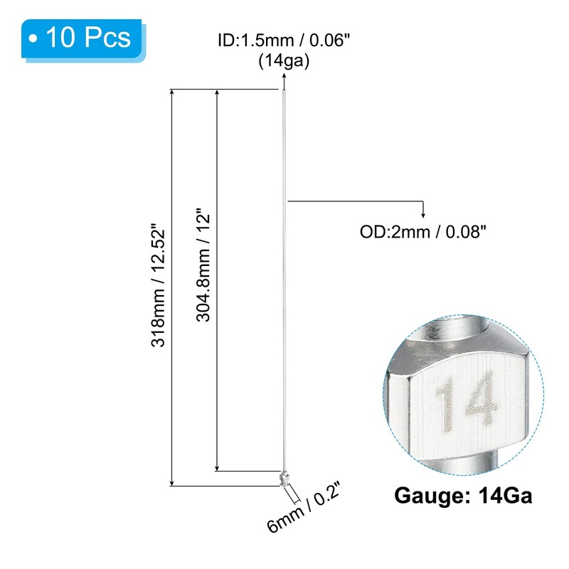 PATIKIL 14Ga x 12 Inch Stainless Steel Dispensing Needle Tips,