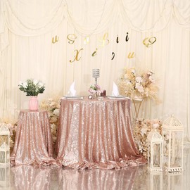 Eternal Beauty 127cm (50 inch) Round Sequin Tablecloth Wedding Party Banquet Table Cloths, Rose Gold