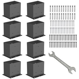 8 Pcs Post Base,4”x 6" Post Brackets(Acturl3.6 x5.6), Heavy Duty Black Metal Powder-Coated Thick Steel Post Anchor Outdoor for Support Deck Base Plate, Pergola Bracket Kit,Mialbox Post Mount