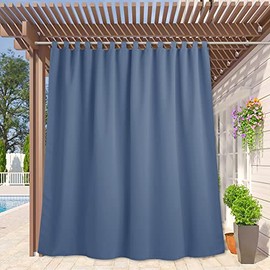 RYB HOME Outdoor Patio Curtains Waterproof - Room Darkening Energy Smart Gazrbo Covering Tab Top Thick Privacy Shades for Porch Corridor Pavilion Cabana, W100 x L108, 1 Panel, Stone Blue