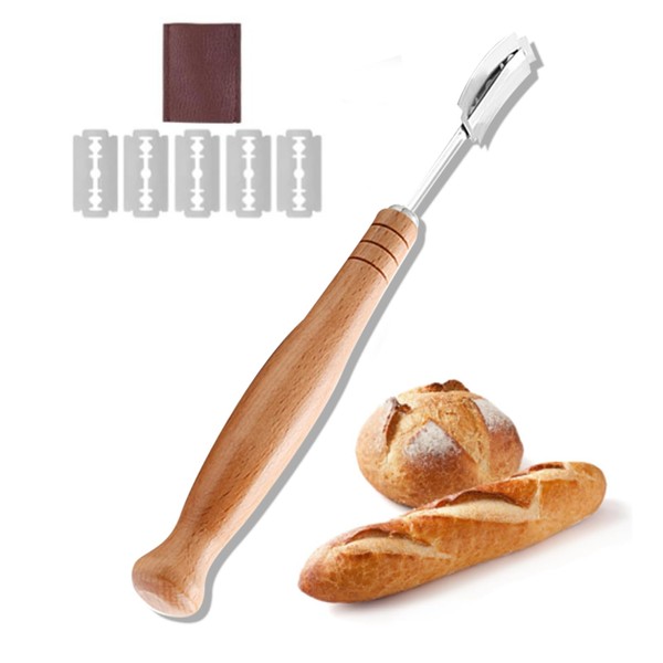 Premium Bread Slicer with Leather Case and 5 Replacement Blades