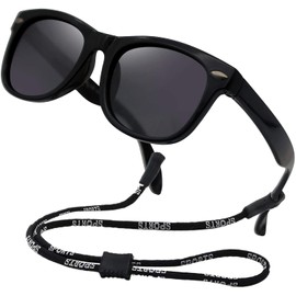 COOLSOME - anteojos de sol polarizadas flexibles para niños y niñas de 3 a 10 años con correas, Lente espejada negra y azul amarilla, 2 piezas/ajuste de 6 a 10 años, Small