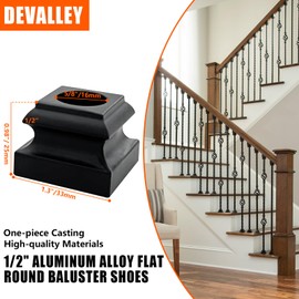 DEVALLEY Iron Balusters Flat Shoes - Aluminum Alloy Staircases Shoes for 5/8 Inch Round Interior Balusters,Wrought Iron Spindle Shoes with Screws,Satin Black - Set of 30