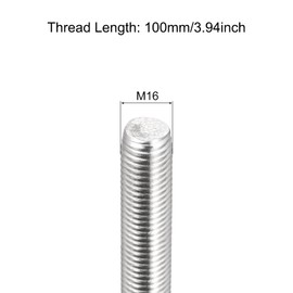 sourcing map Fully Threaded Rod M16 x 100mm 2mm Thread Pitch 304 Stainless Steel Right Hand Threaded Rods Bar Studs 6 Pack