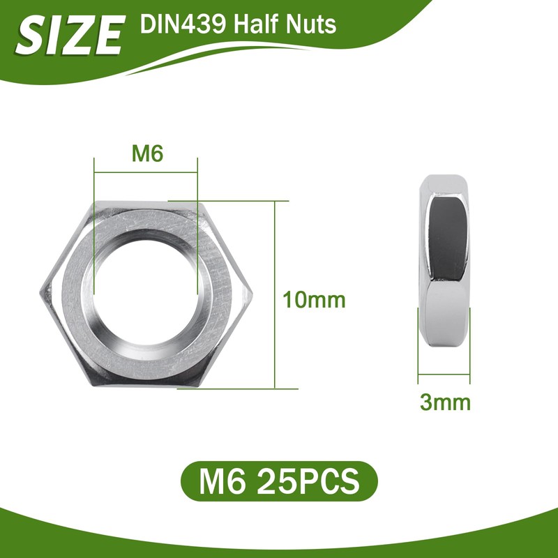 M6 Nuts, Pack of 25, Hex Nut Stainless Steel (Low