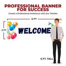 Welcome Banner Sign For Outdoor-Indoor Use 6x2 Ft Large Custom Banner and Signs with Hanging Rope Welcome Backdrop for Party Decor Oxford Cloth Sublimation Banner for Easy Hang