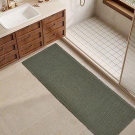 ZALL Waffle Bath Mat,Super Absorbent Non Slip Long Bathroom Runner Rug,Dark Green 24X60inch,Machine Washable Ultra Soft Floor Mats