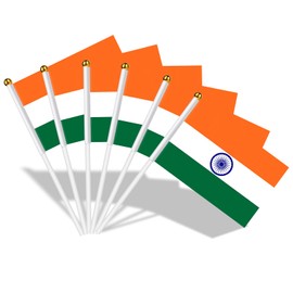 AhfuLife Flags on Sticks, 15/30 pcs Stick Flags Mini Flags Double Sided with White Pole for Olympic Party Decorations Sport Event (India, 5×8 Inch-15 Pcs)
