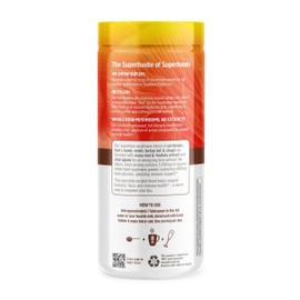 OM MUSHROOM SUPERFOOD Morning Energy Blend – Caffeine-Free Powder with Cordyceps, Lion’s Mane, Rhodiola & Vitamin D2 – Supports Energy, Focus & Endurance – 8.47 oz Canister (30 Servings)