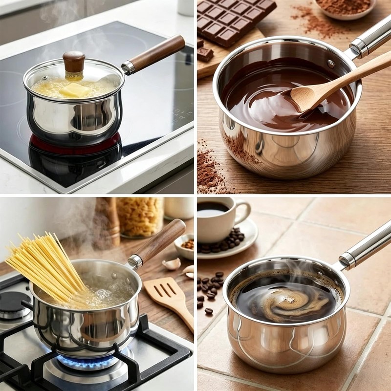 GREATLINK Small Sauce Pan with Lid and Wooden Handle for