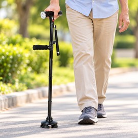 Folding Walking Cane with LED Light & Alarm – Adjustable Height for Everyday Support