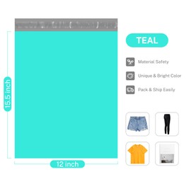 Metronic Poly Mailers 12x15.5" 500 Pack Shipping Bags, Strong Adhesive Mailing Bags, Waterproof and Tear-Proof Multipurpose Envelopes for Clothing, Small Business,Postal Bags Teal