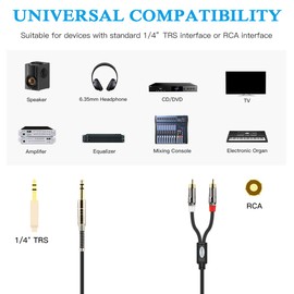 JOLGOO 1/4 TRS to Dual RCA Insert Cable, Male 6.35mm 1/4 TRS to 2RCA Y Splitter Patch Microphone Cable, 10 Feet