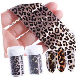 FRCOLOR 2pcs Leopard Nail Art Sticker Rolls Bottles of Transfer Decals for Unique Fingernail Designs Easy Application for Parties Events Nail Decoration for Women