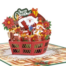 GREETING ART Pop Up Christmas Card, Winter Paper Flower Basket Pop Up Card, 8x6-3D Greeting Card, Merry Christmas Pop Up Card, 3D Holiday Card, Winter Cards